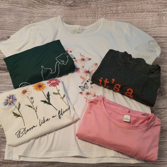 Tops - 5-Piece Short Sleeve Crew Neck T-shirt Bundle, Size Large, NWOT